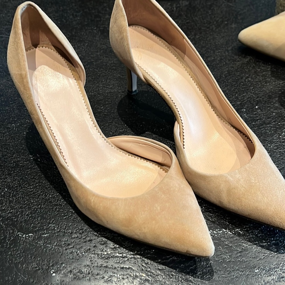 JCrew tan suede heels size 6.5